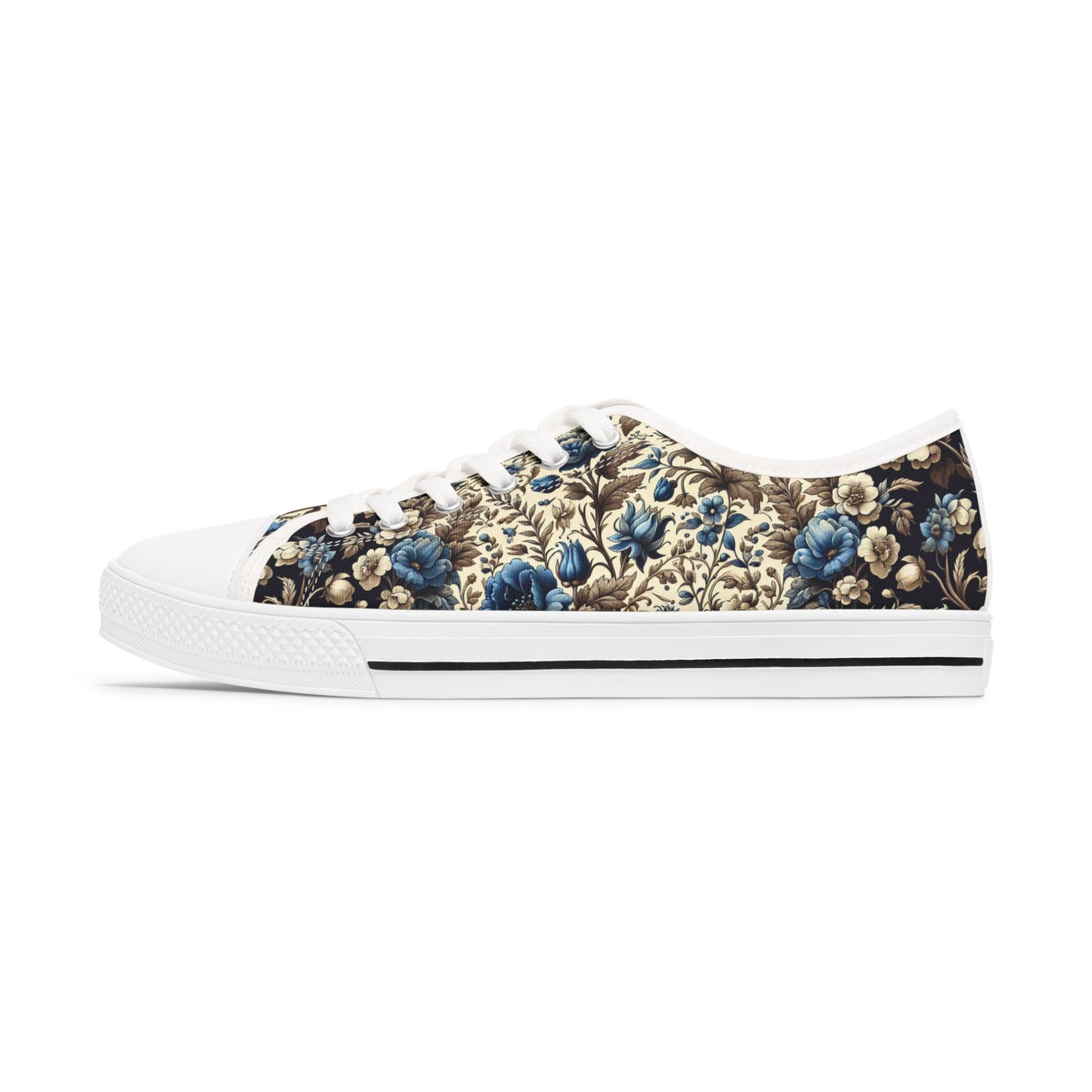 Sneakers, Blue and White Flowers Print, Floral Shoes, Women's Tennis Shoes, Fashion Sneaker for Her, Gift for Mom, Spring Summer Sneaker