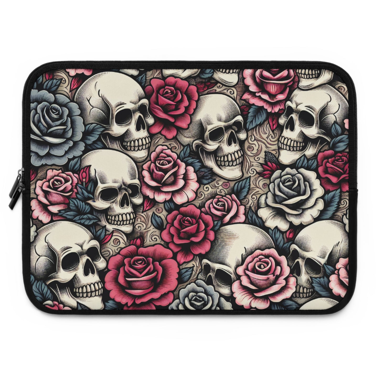 Edgy Skull & Rose Laptop Sleeve – Stylish Protection for Your Tech