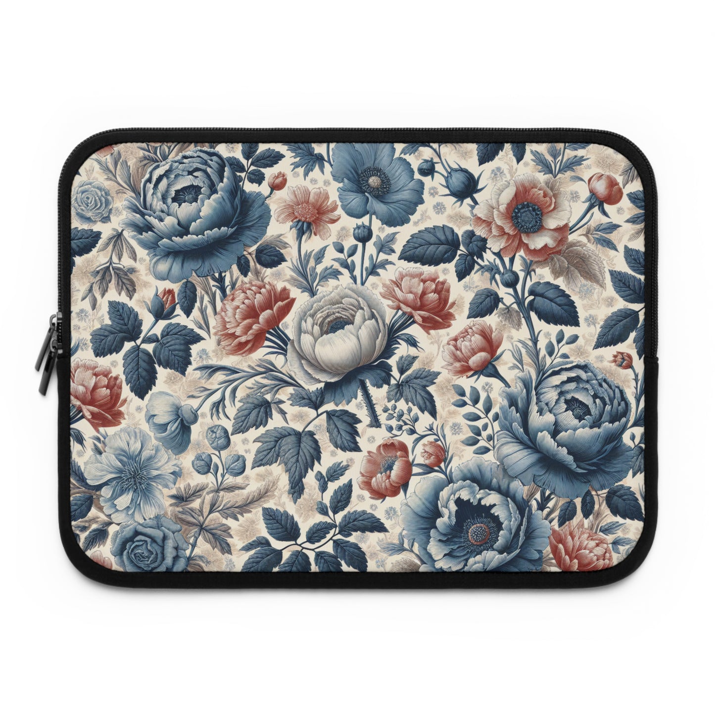 Laptop Sleeve - Blue Peony and Pink Flowers, Floral Laptop Case, Flower Print Computer Cover, Botanical Tablet Sleeve, Nature Design Tech