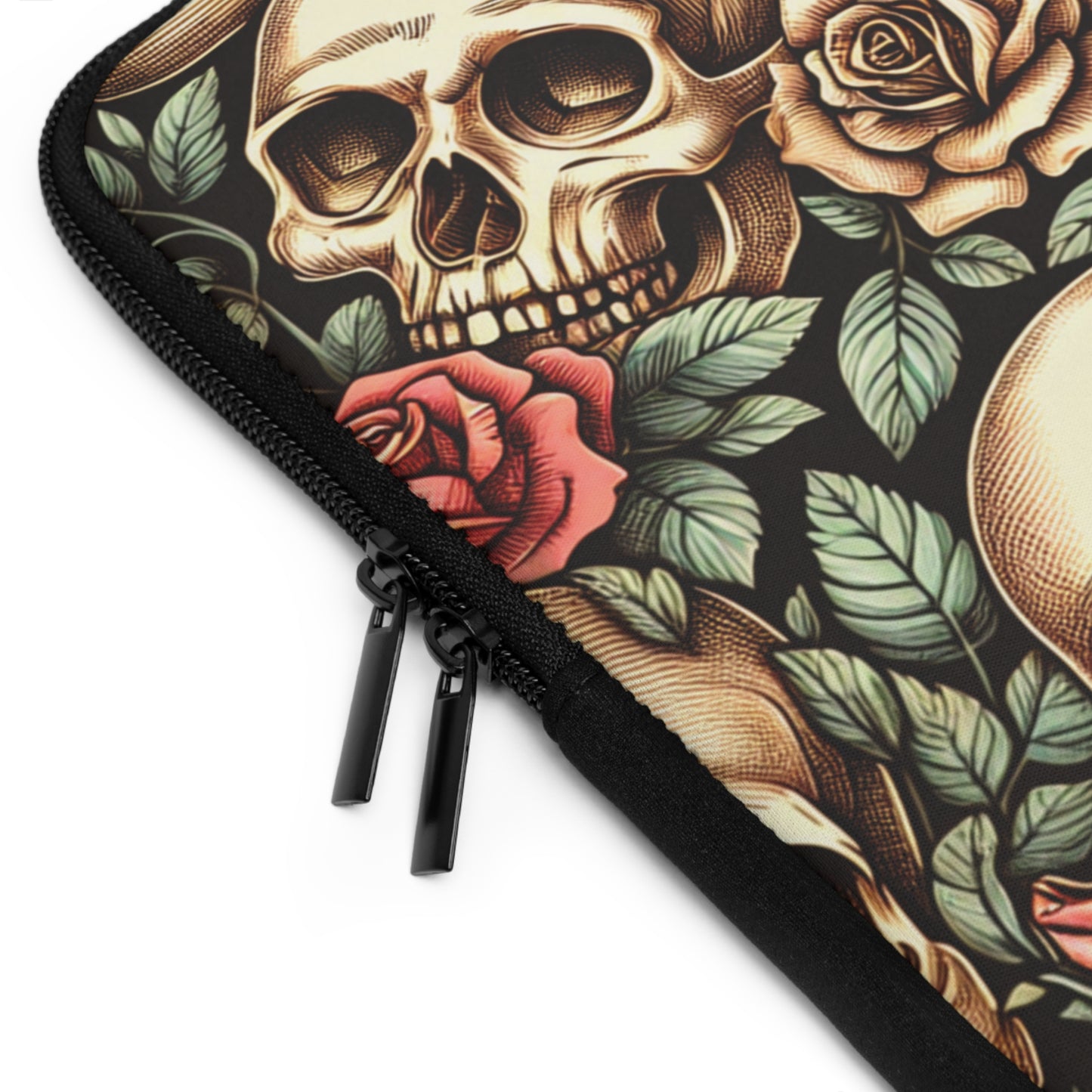 Gothic Roses Laptop Sleeve, Romantic Skeleton Design, Black Floral Tech Case, Halloween Computer Cover, Dark Romantic Tablet Pouch
