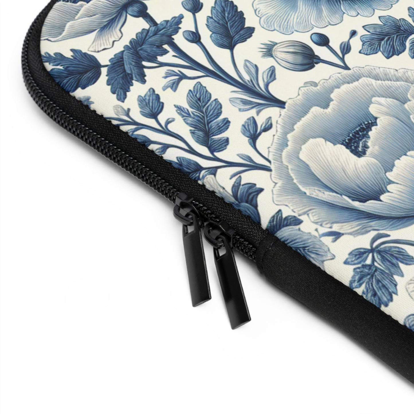 Laptop Sleeve, Blue and White Peony and Roses Floral Design, Tech Accessories, Protective Case, Laptop Cover, Gift for Her, Flower Pattern,