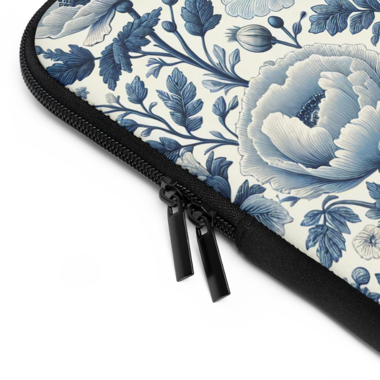 Laptop Sleeve, Blue and White Peony and Roses Floral Design, Tech Accessories, Protective Case, Laptop Cover, Gift for Her, Flower Pattern,