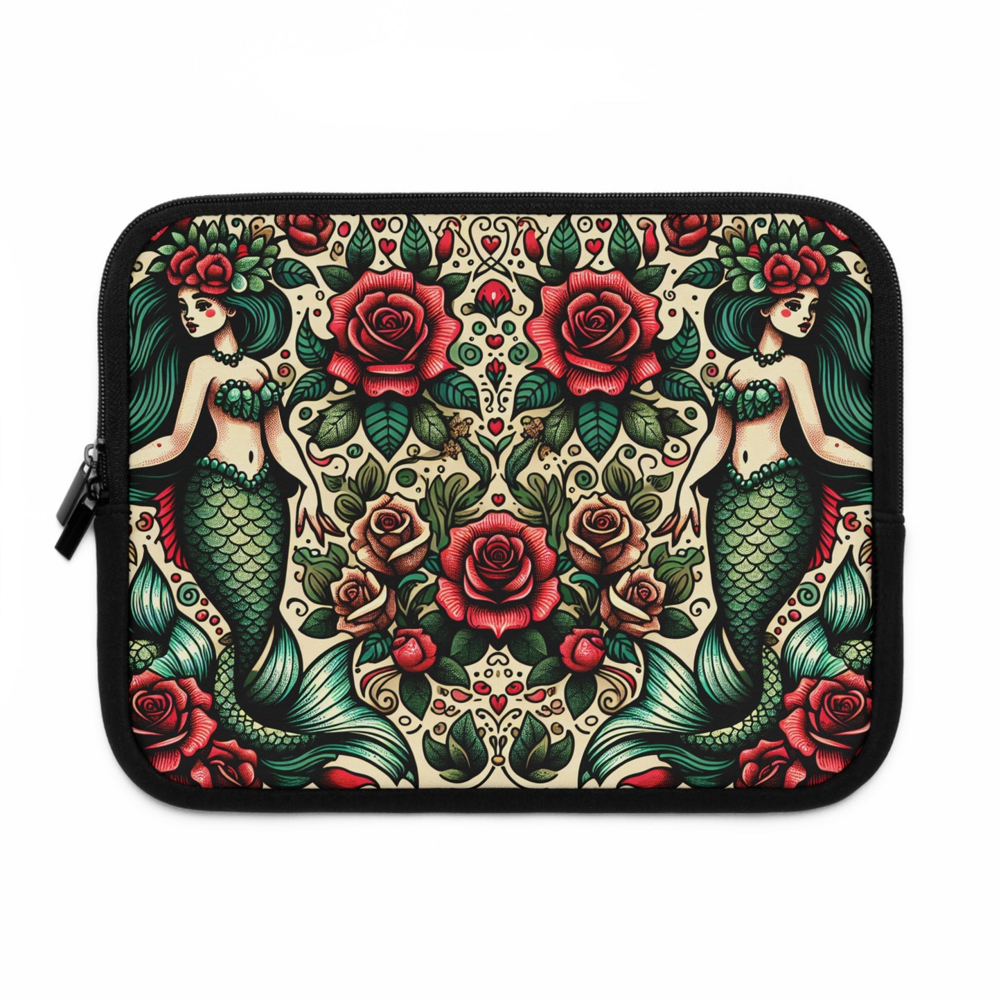 Mermaid Laptop Sleeve, Ocean Design Tech Case, Floral Computer Bag, Sea Lover Gift, Nautical Tablet Cover, Underwater Theme Accessory