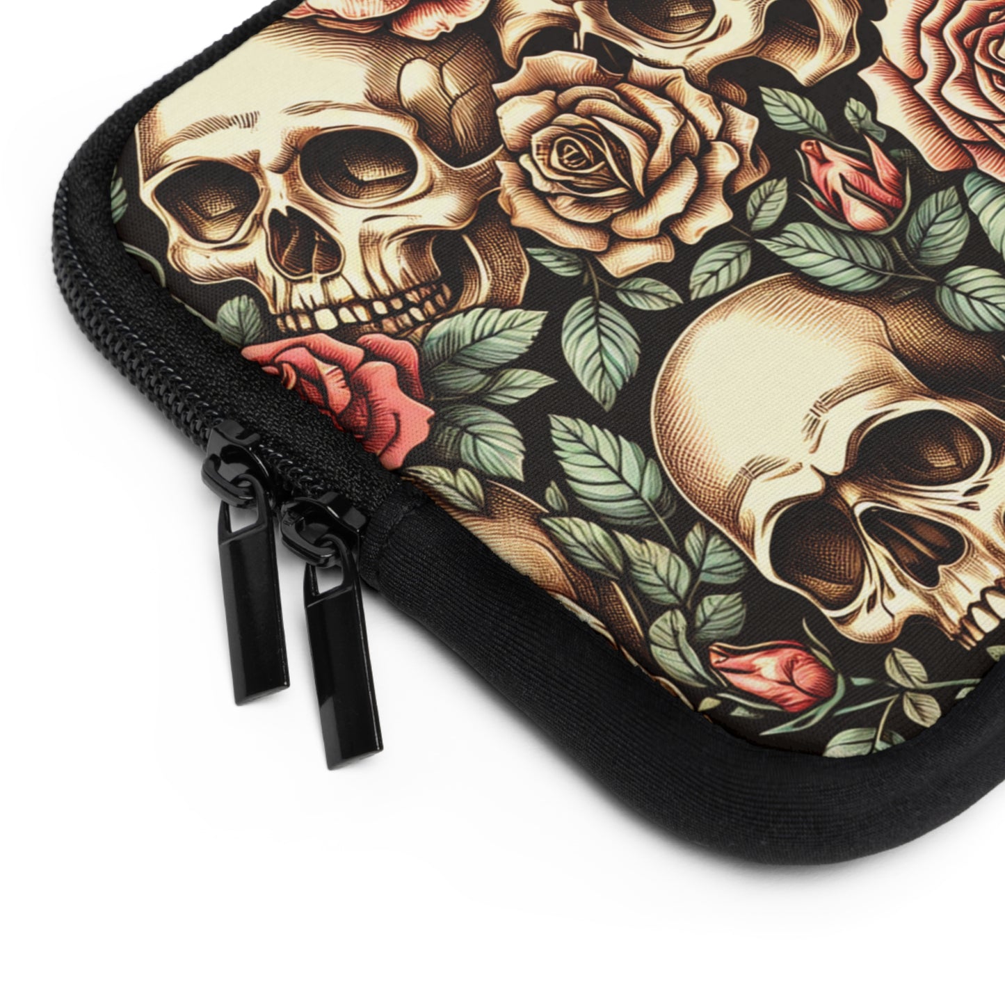 Gothic Roses Laptop Sleeve, Romantic Skeleton Design, Black Floral Tech Case, Halloween Computer Cover, Dark Romantic Tablet Pouch