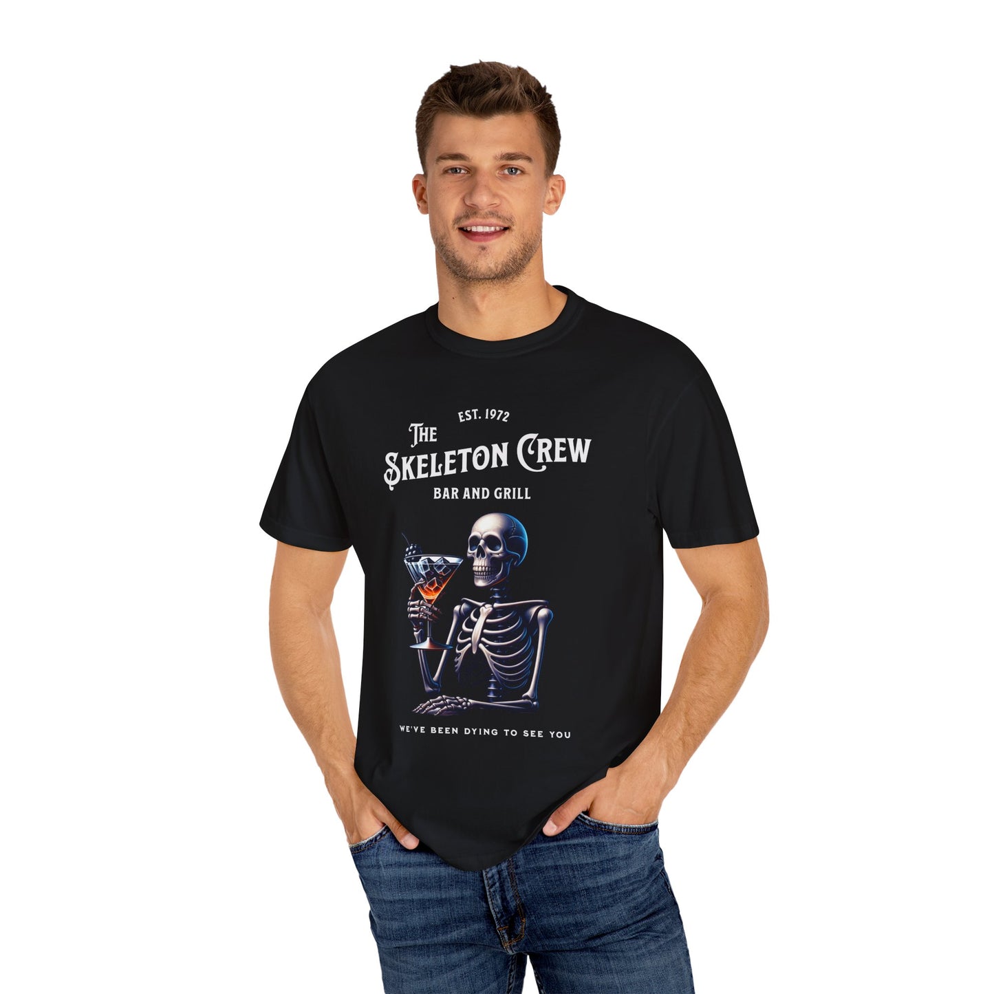 Skeleton Crew Unisex Garment-Dyed T-shirt, Funny, Dark Humor Tee, Trendy Graphic Top