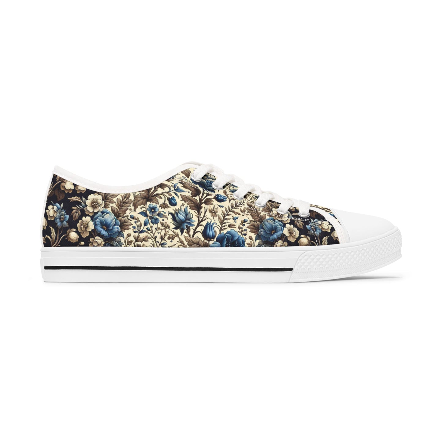 Sneakers, Blue and White Flowers Print, Floral Shoes, Women's Tennis Shoes, Fashion Sneaker for Her, Gift for Mom, Spring Summer Sneaker