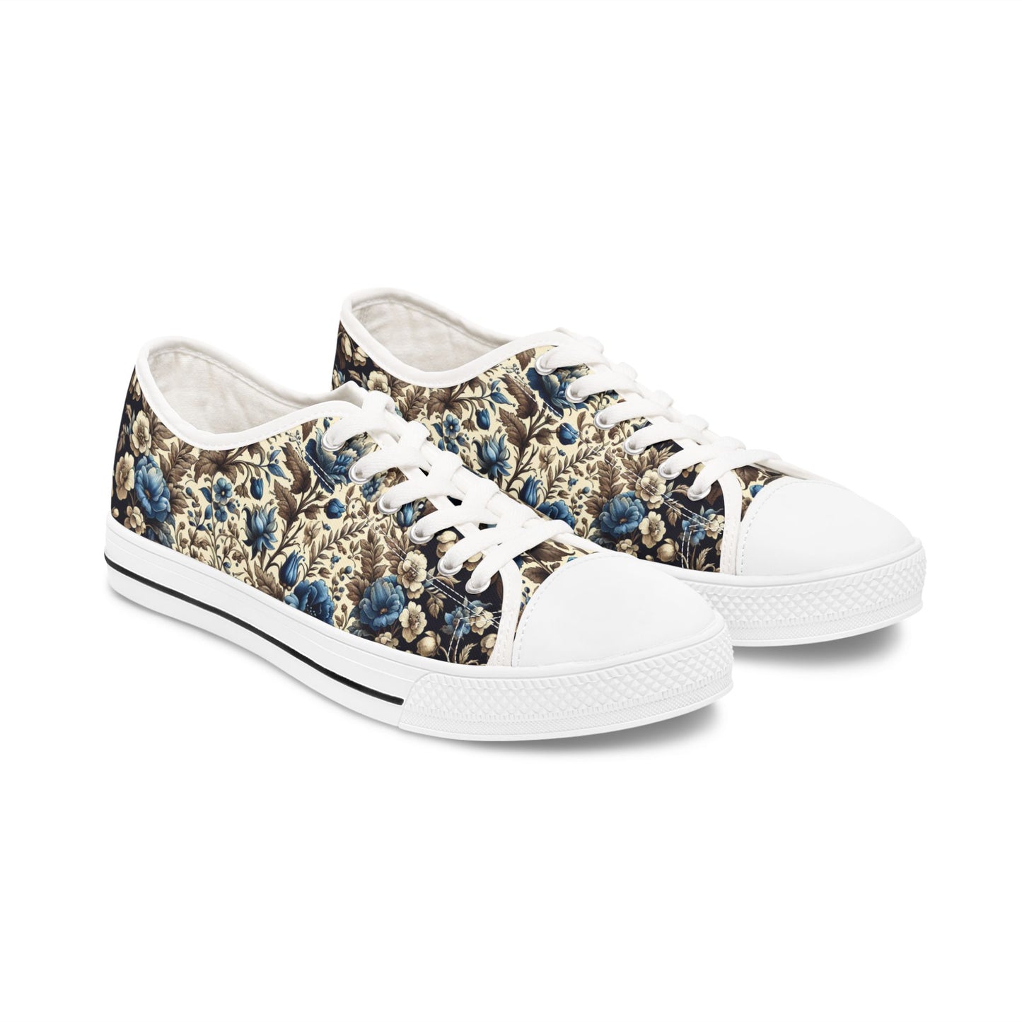 Sneakers, Blue and White Flowers Print, Floral Shoes, Women's Tennis Shoes, Fashion Sneaker for Her, Gift for Mom, Spring Summer Sneaker