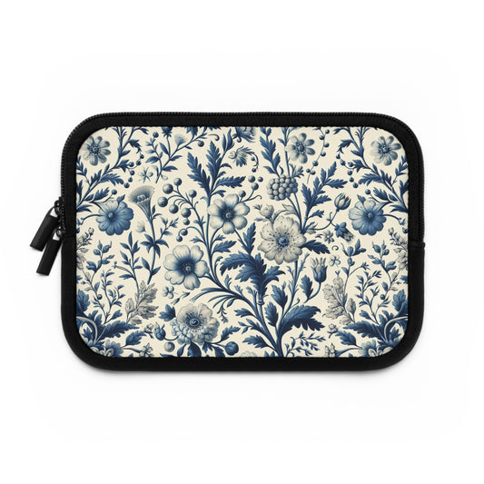 Laptop Sleeve - Blue and White Flowers, Floral Laptop Case, Botanical Computer Cover, Nature Inspired Tech Sleeve, Feminine Macbook Pro Bag