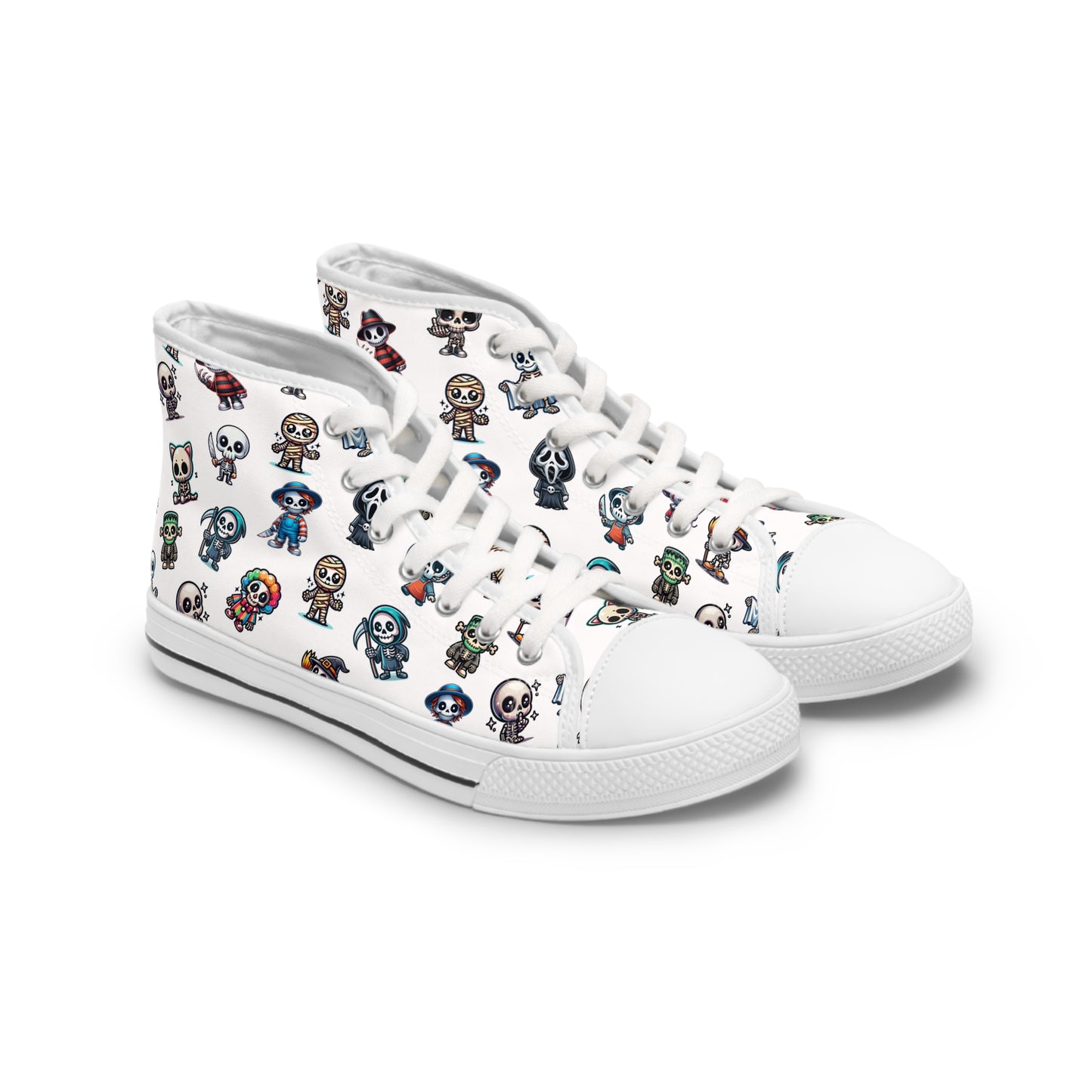 Halloween Sneakers, Skeleton Friends Dressed as Creepy Creepers and Slashers, Spooky Footwear, Trick or Treat Shoes, Creepy Costume Runners