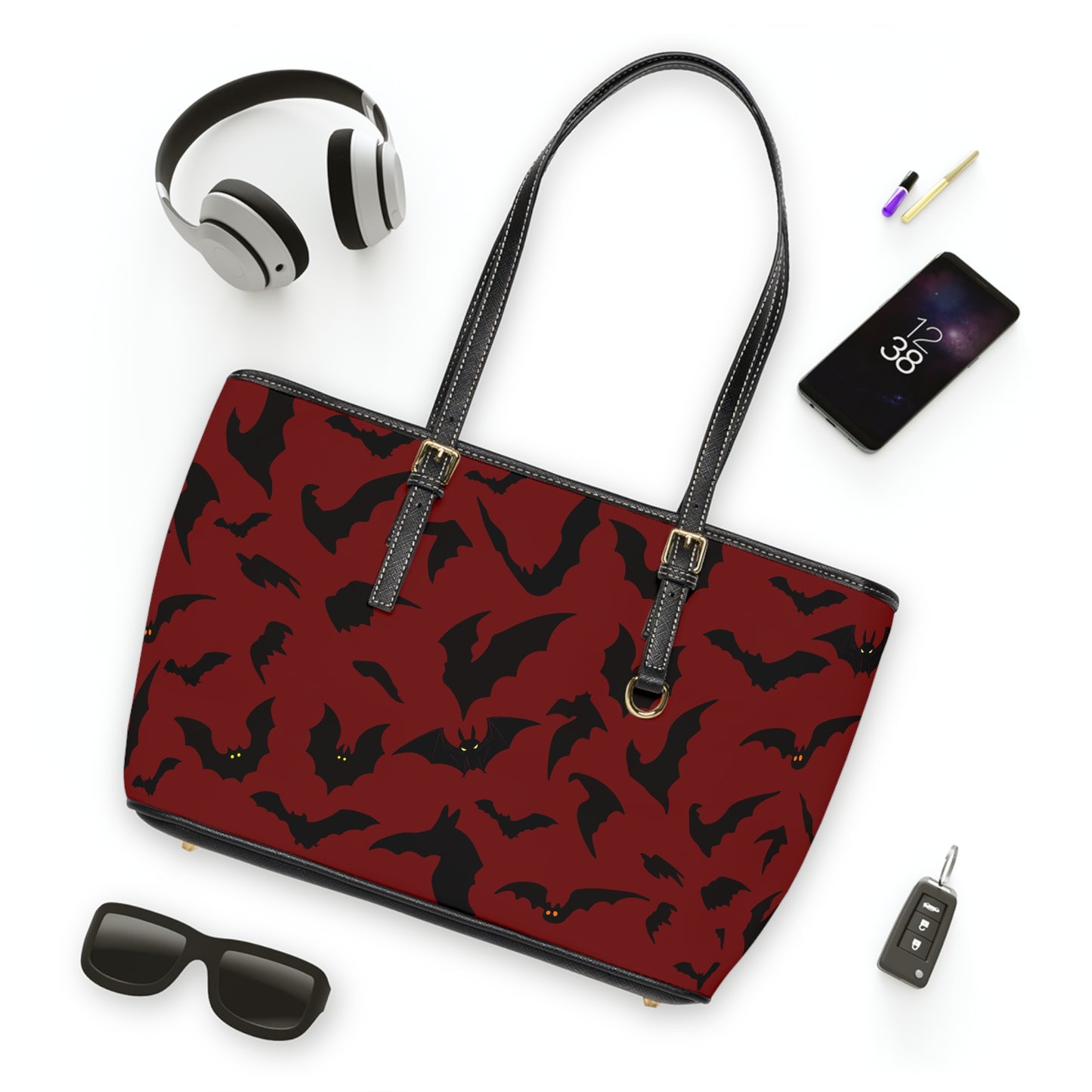 Red Bat Gothic Shoulder Bag, Spooky Purse for Halloween, PU Leather Crossbody Bag, Witchy Handbag, Gothic Accessories, Vampire Gift