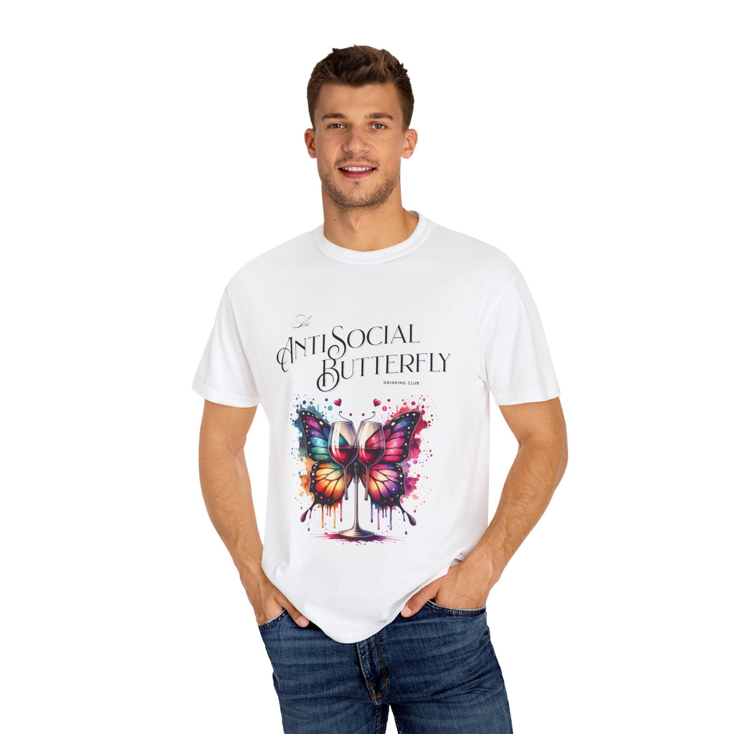 The AntiSocial Butterfly Drinking Club - Unisex Garment-Dyed T-shirt