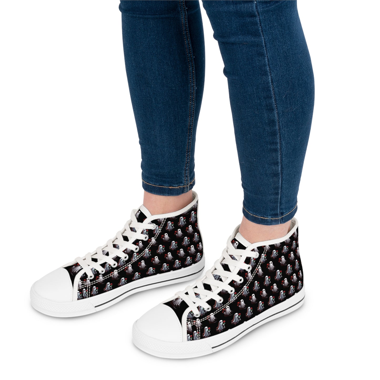 Ghost Friends High Tops, Spooky Romantic Sneakers, Women's Halloween Shoes, Cute Gothic Footwear, Haunted Love Sneakers