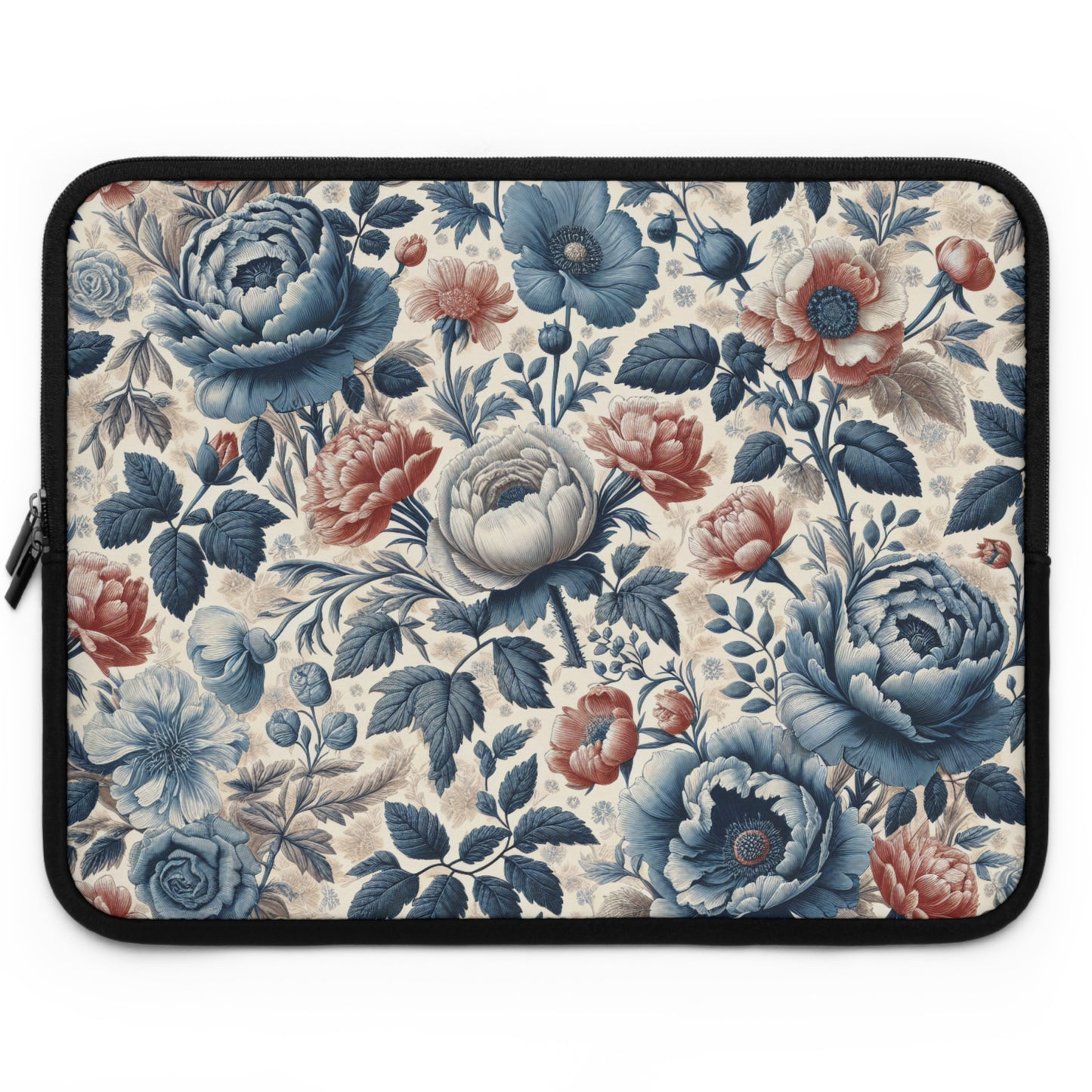 Laptop Sleeve - Blue Peony and Pink Flowers, Floral Laptop Case, Flower Print Computer Cover, Botanical Tablet Sleeve, Nature Design Tech