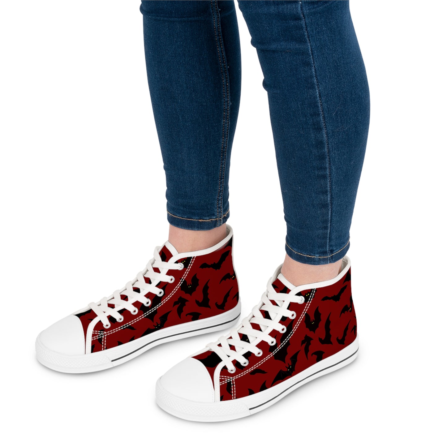 Women's Bat Sneakers RED, Halloween Goth Shoes, High Top Sneaker, Cute Womens Shoes, Animal Print Sneaks