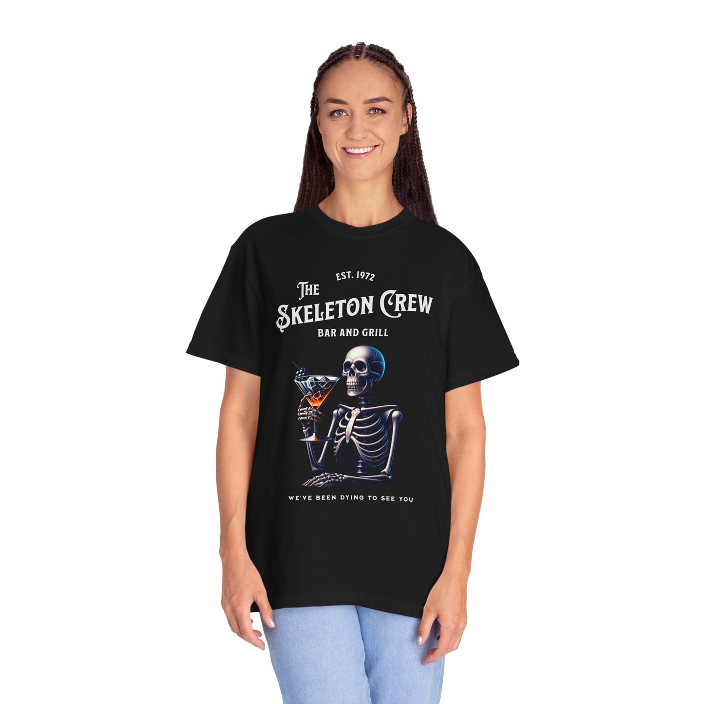Skeleton Crew Unisex Garment-Dyed T-shirt, Funny, Dark Humor Tee, Trendy Graphic Top