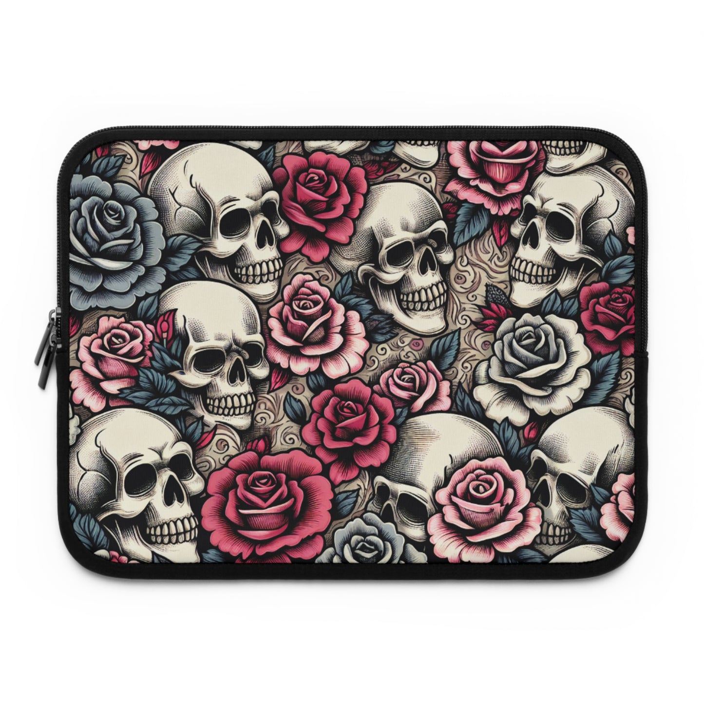 Edgy Skull & Rose Laptop Sleeve – Stylish Protection for Your Tech