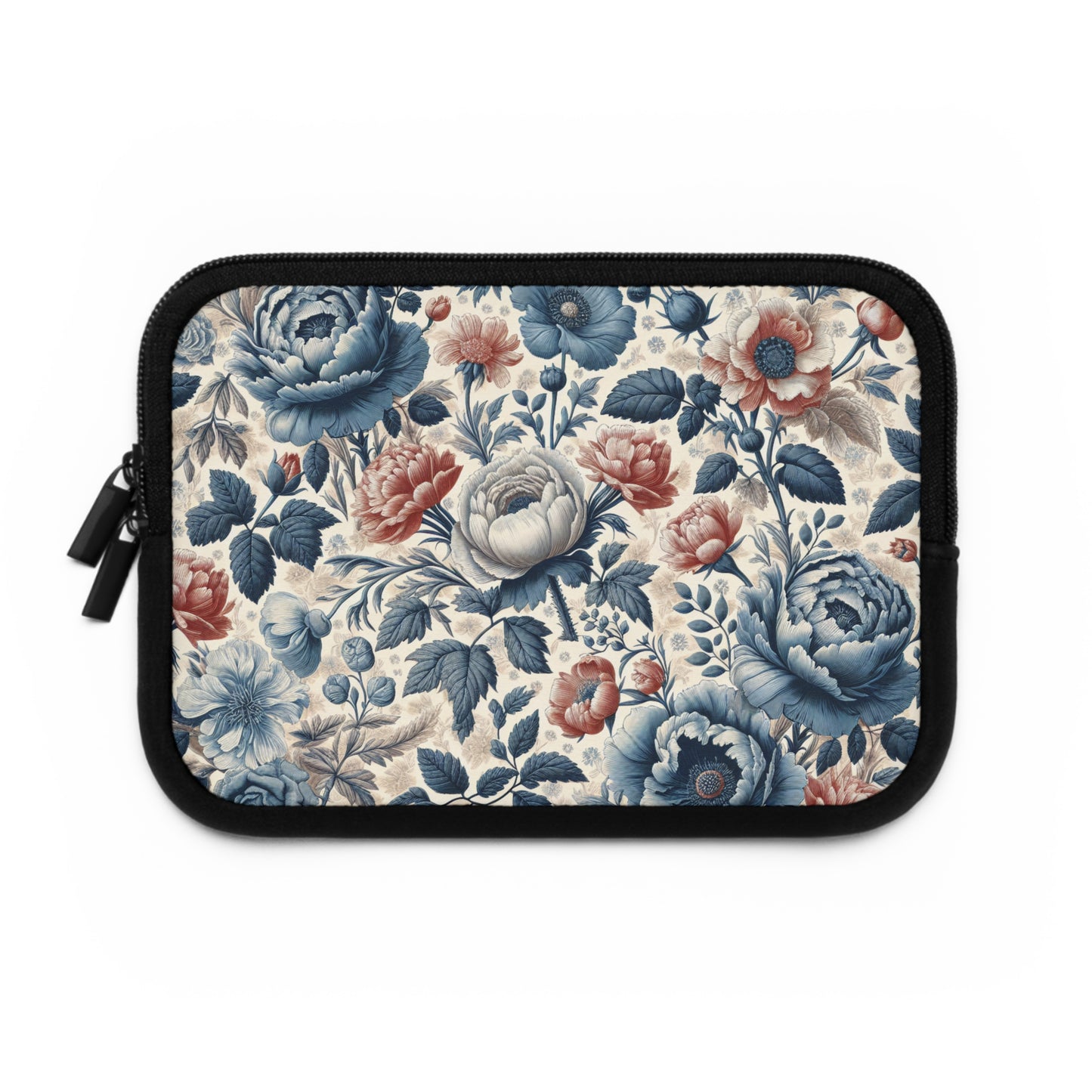 Laptop Sleeve - Blue Peony and Pink Flowers, Floral Laptop Case, Flower Print Computer Cover, Botanical Tablet Sleeve, Nature Design Tech
