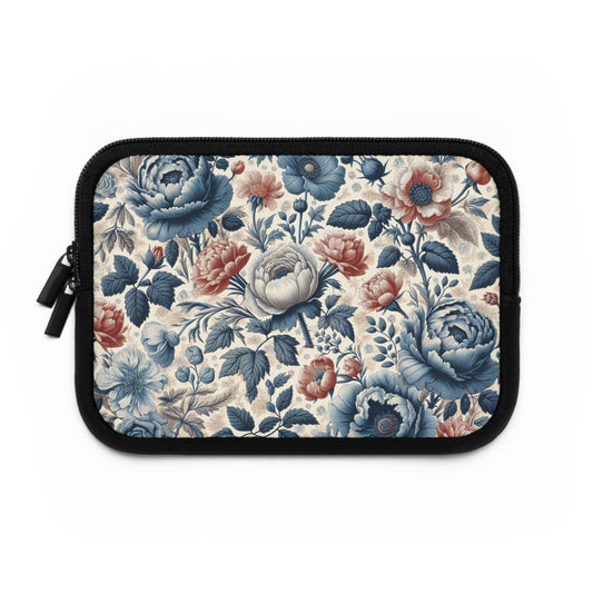 Laptop Sleeve - Blue Peony and Pink Flowers, Floral Laptop Case, Flower Print Computer Cover, Botanical Tablet Sleeve, Nature Design Tech