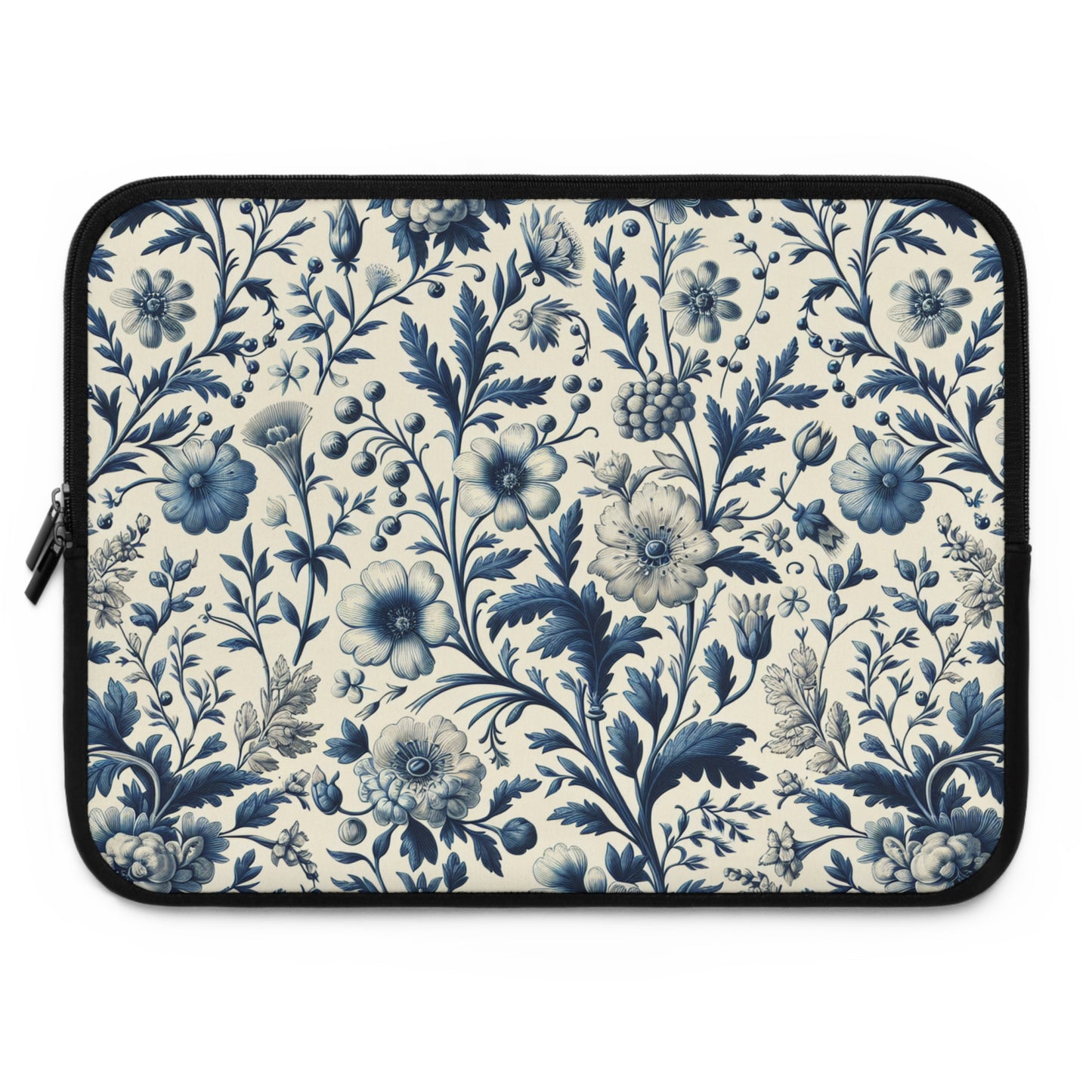 Laptop Sleeve - Blue and White Flowers, Floral Laptop Case, Botanical Computer Cover, Nature Inspired Tech Sleeve, Feminine Macbook Pro Bag