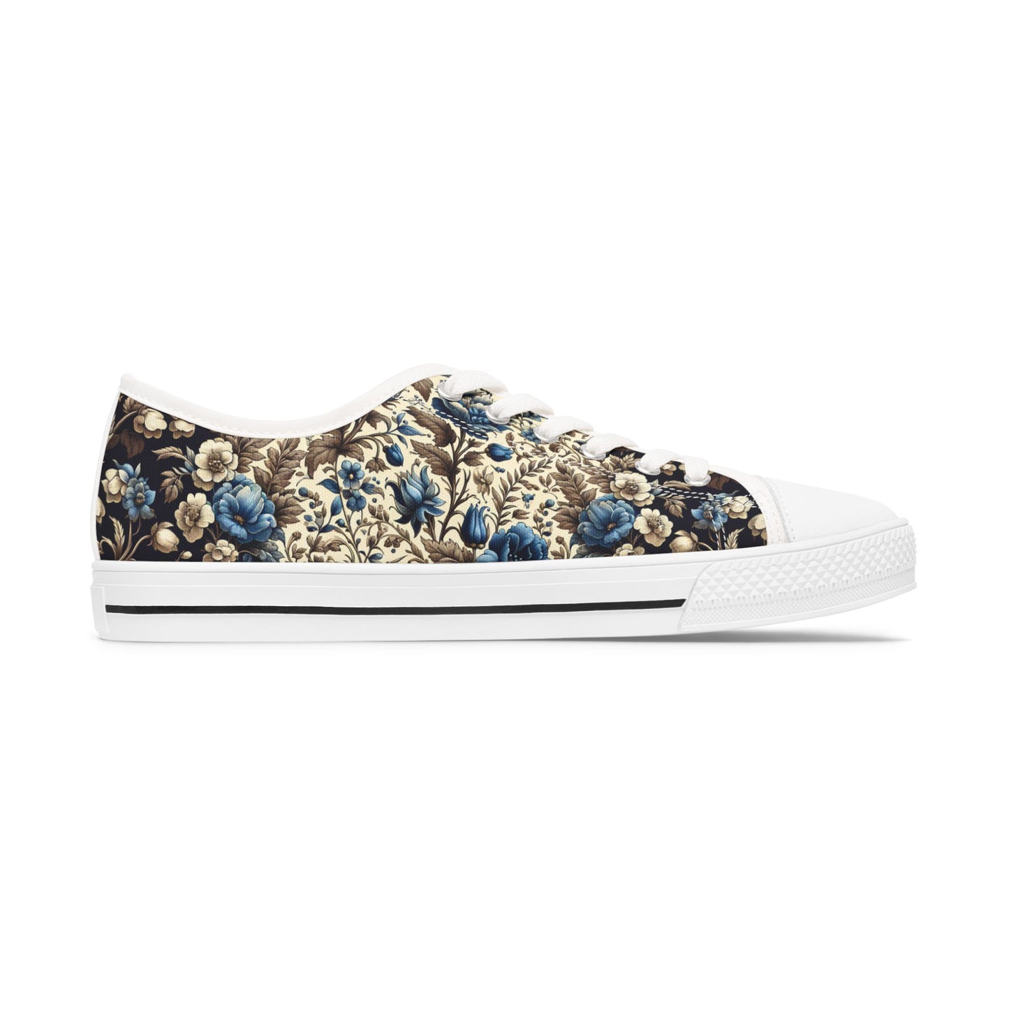 Sneakers, Blue and White Flowers Print, Floral Shoes, Women's Tennis Shoes, Fashion Sneaker for Her, Gift for Mom, Spring Summer Sneaker
