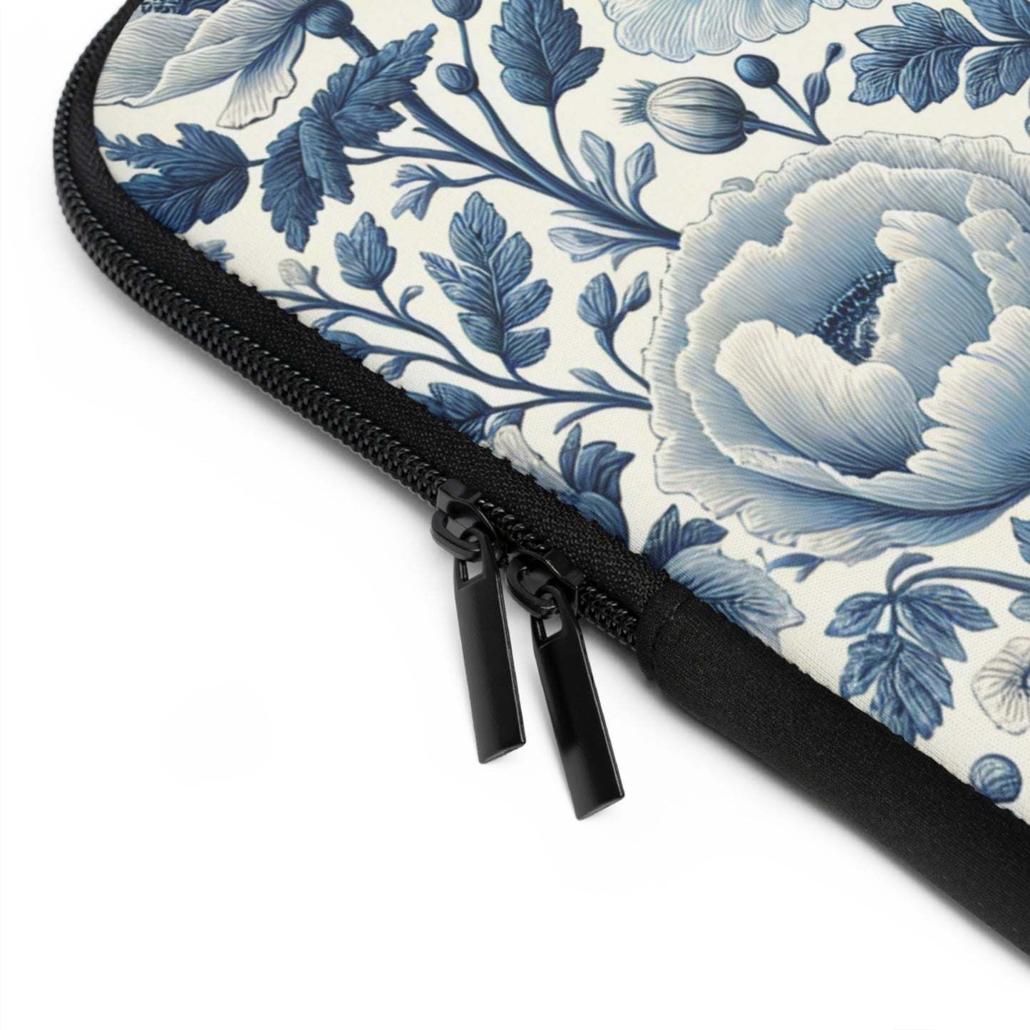 Laptop Sleeve, Blue and White Peony and Roses Floral Design, Tech Accessories, Protective Case, Laptop Cover, Gift for Her, Flower Pattern,