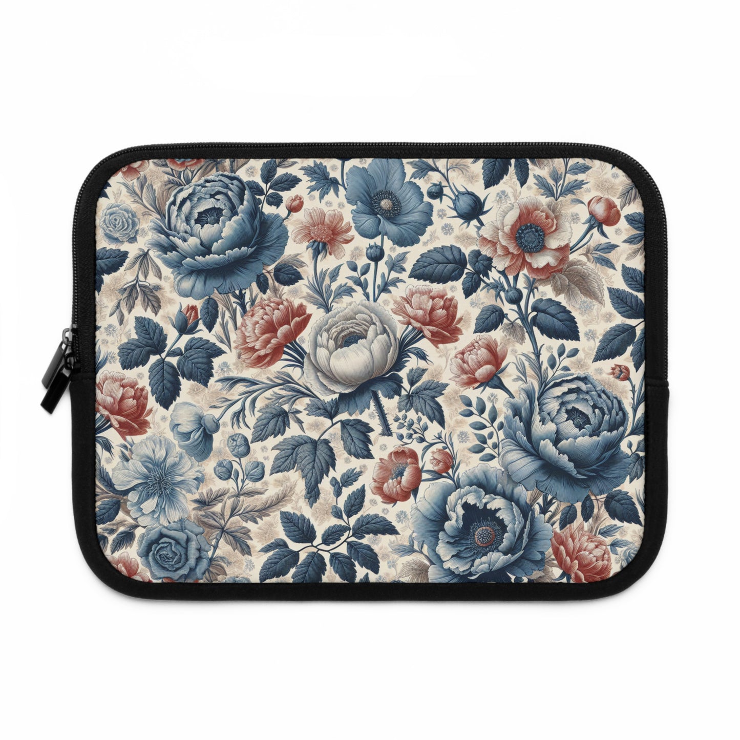 Laptop Sleeve - Blue Peony and Pink Flowers, Floral Laptop Case, Flower Print Computer Cover, Botanical Tablet Sleeve, Nature Design Tech
