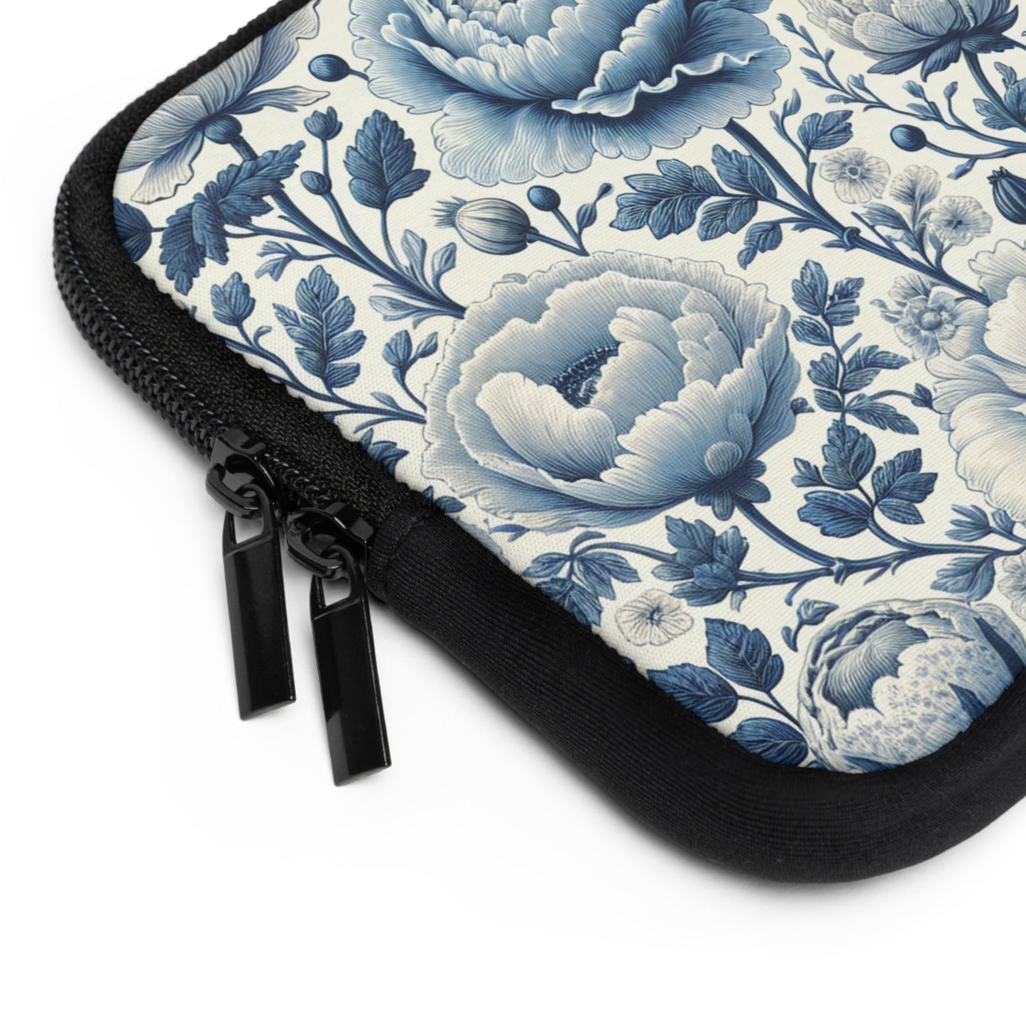 Laptop Sleeve, Blue and White Peony and Roses Floral Design, Tech Accessories, Protective Case, Laptop Cover, Gift for Her, Flower Pattern,