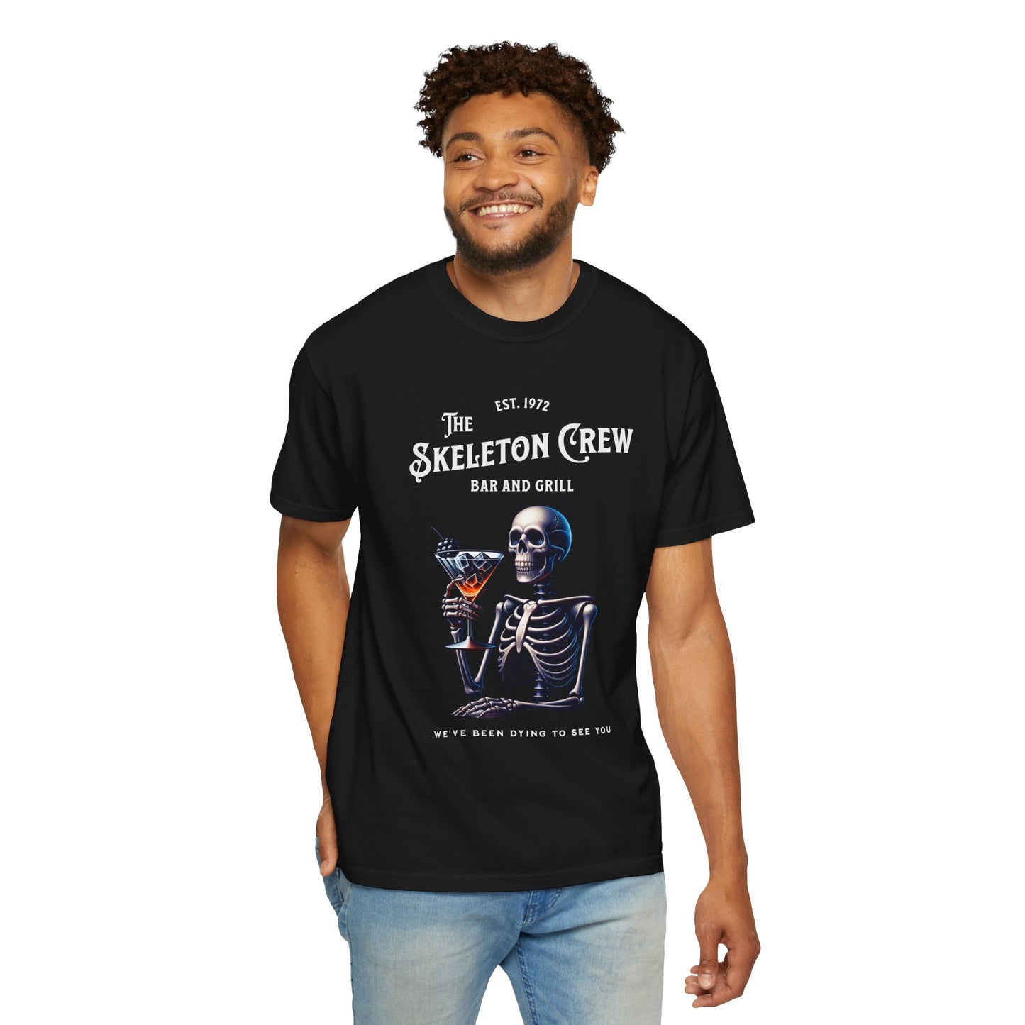 Skeleton Crew Unisex Garment-Dyed T-shirt, Funny, Dark Humor Tee, Trendy Graphic Top