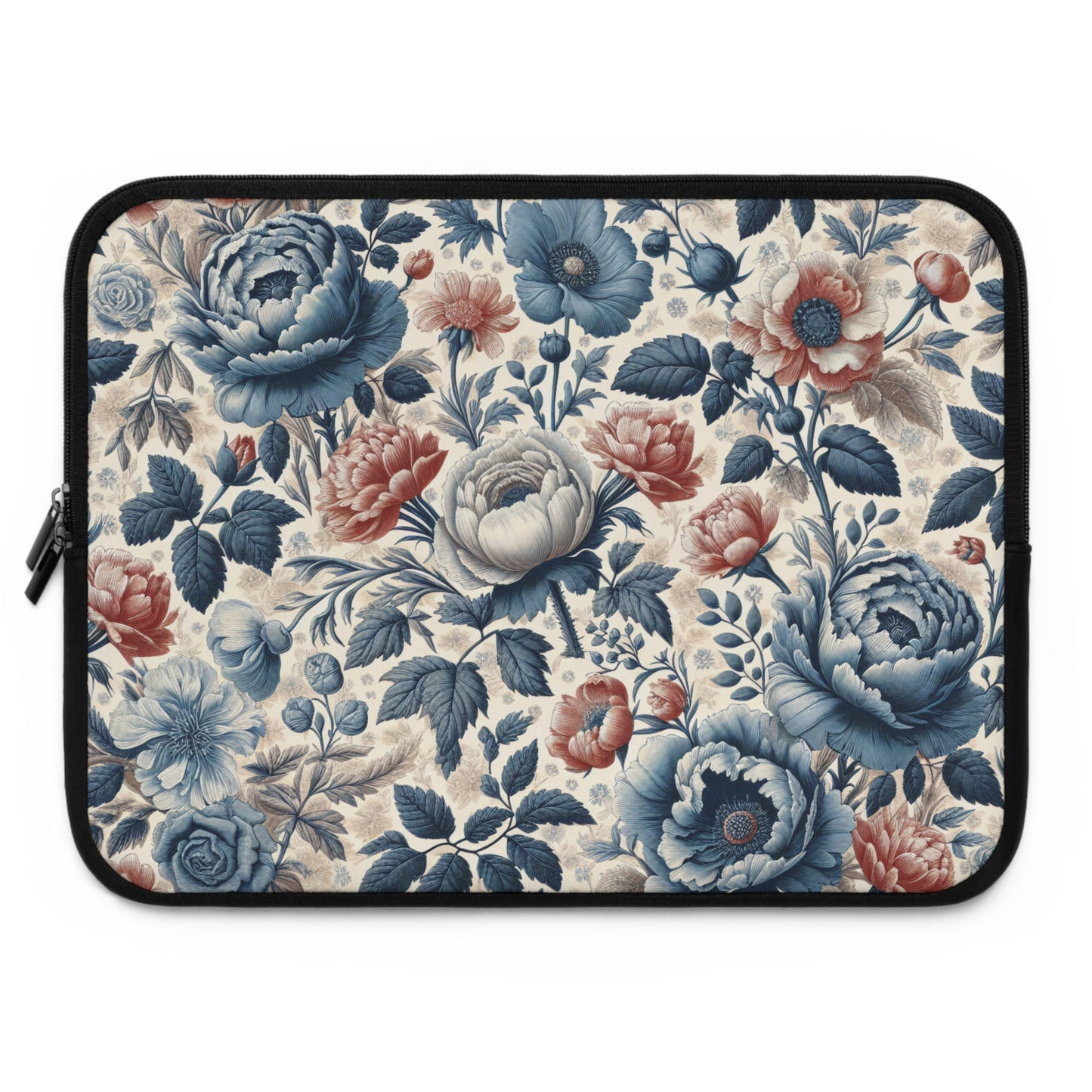 Laptop Sleeve - Blue Peony and Pink Flowers, Floral Laptop Case, Flower Print Computer Cover, Botanical Tablet Sleeve, Nature Design Tech