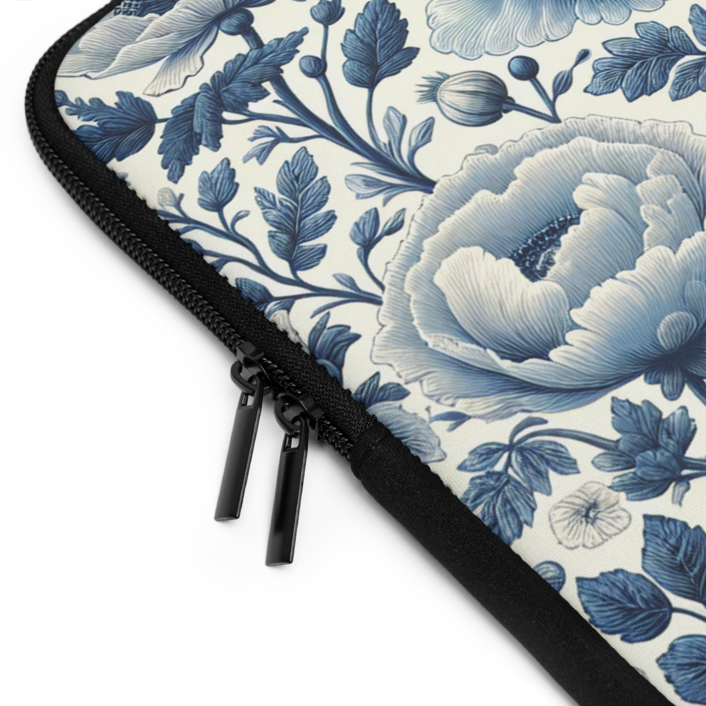 Laptop Sleeve, Blue and White Peony and Roses Floral Design, Tech Accessories, Protective Case, Laptop Cover, Gift for Her, Flower Pattern,