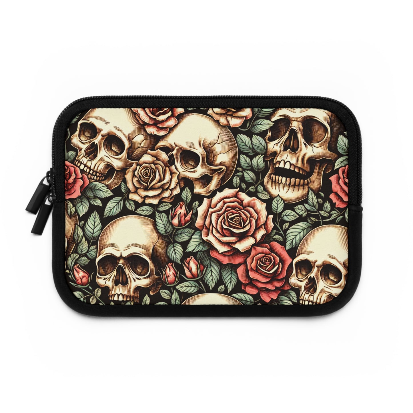 Gothic Roses Laptop Sleeve, Romantic Skeleton Design, Black Floral Tech Case, Halloween Computer Cover, Dark Romantic Tablet Pouch
