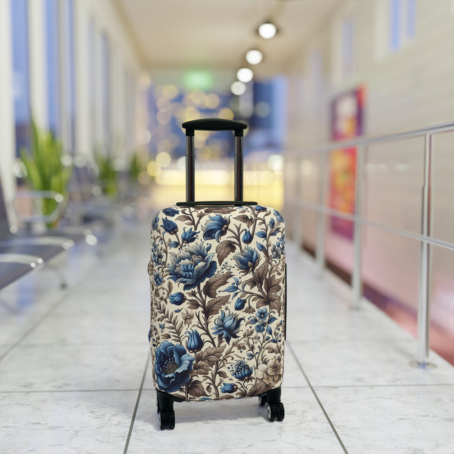 Luggage Cover, Blue and White Floral Design, Suitcase Protector, Travel Accessory, Luggage Sleeve, Floral Print, Gift for Traveler