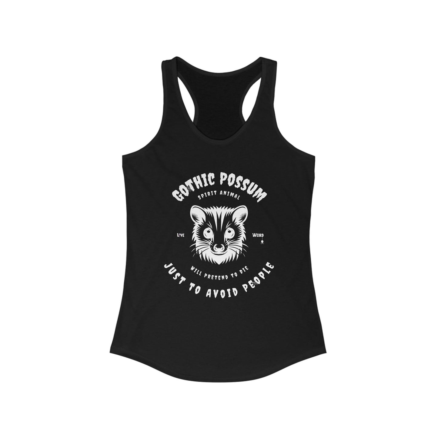 Gothic Possum Racerback Tank, Funny Halloween, Women's Tank Top, Spirit Animal Shirt, Halloween Costume Tee, Goth Possum Tank