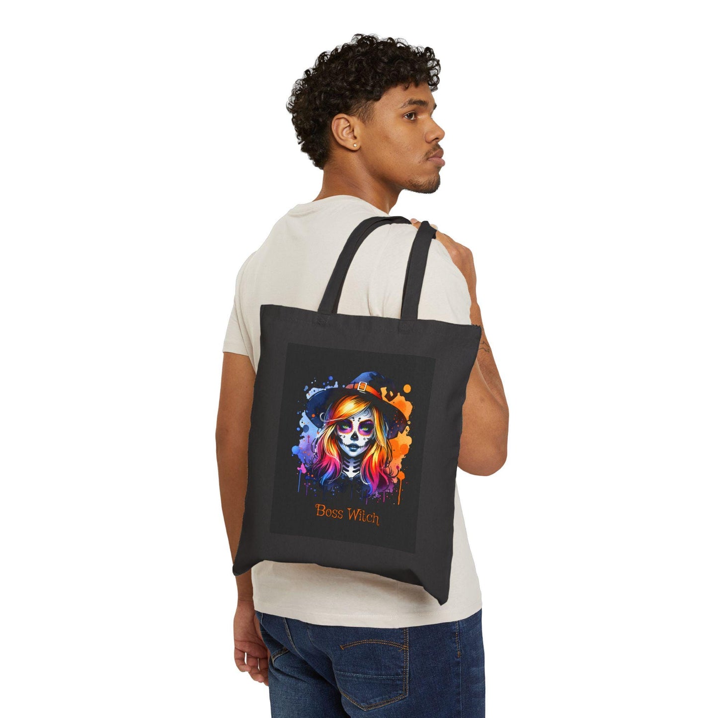 Boss Witch Tote Bag, Halloween, Boss, Trick or Treat Bag, Book Bag, Grocery Bag, Cotton Canvas Tote Bag