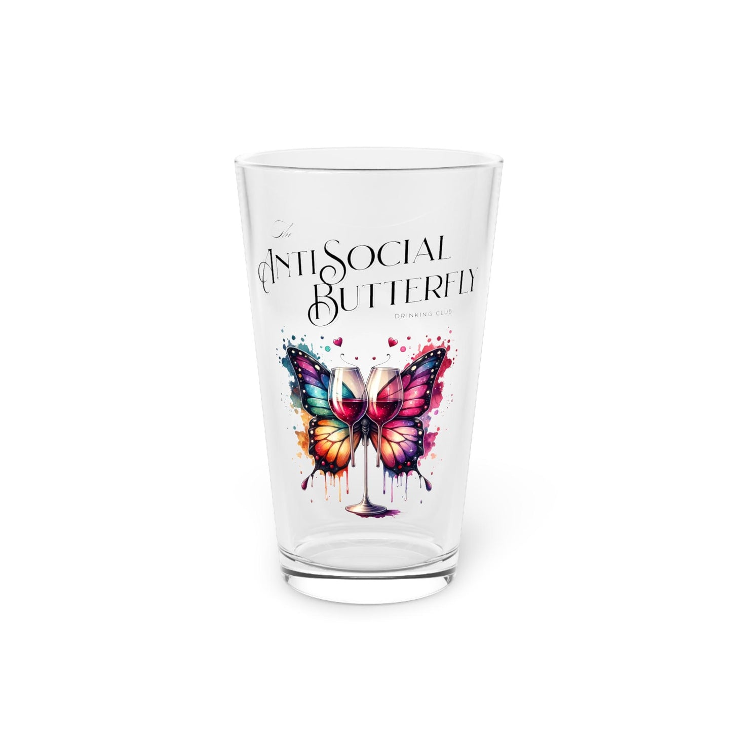 Beer Glass, 16oz - Antisocial Drinking Club Funny Pint Glass, Humorous Barware, Novelty Beer Gift, Unique Bar Decor, Sarcastic Drinkware
