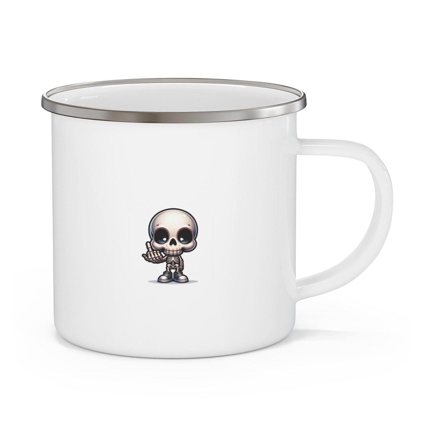 Enamel Mug, Cute Funny Shut Up Cup with Skeleton Friend, Camping Mug, Gift for Campers, Outdoor Adventure Cup, Skeleton Camping Drinkware,