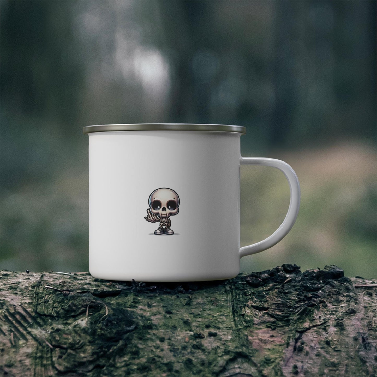 Enamel Mug, Cute Funny Shut Up Cup with Skeleton Friend, Camping Mug, Gift for Campers, Outdoor Adventure Cup, Skeleton Camping Drinkware,