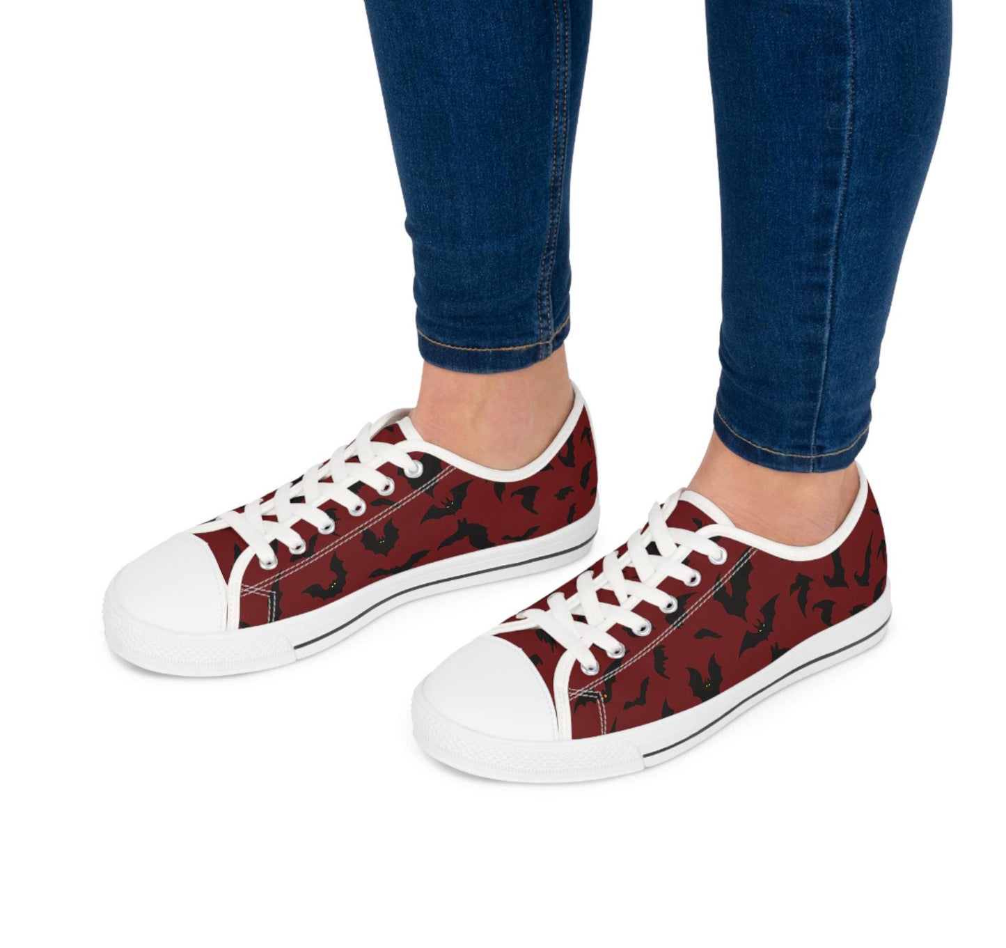 Women's Bat Sneakers RED, Halloween Goth Shoes, Low Top Sneaker, Cute Womens Shoes, Animal Print Sneaks