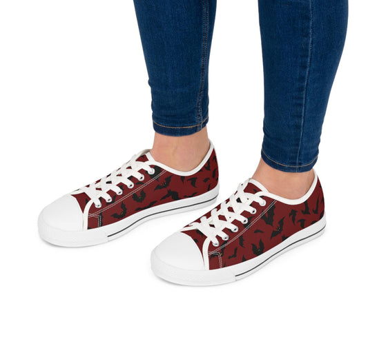 Women's Bat Sneakers RED, Halloween Goth Shoes, Low Top Sneaker, Cute Womens Shoes, Animal Print Sneaks