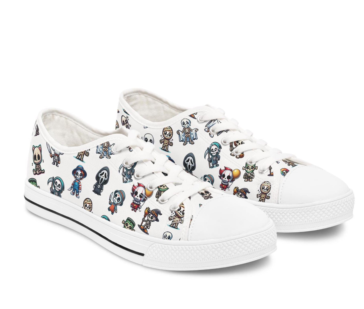 Halloween Sneakers, Skeleton Friends Dressed as Creepy Creepers and Slashers, Spooky Footwear, Trick or Treat Shoes, Creepy Costume Runners