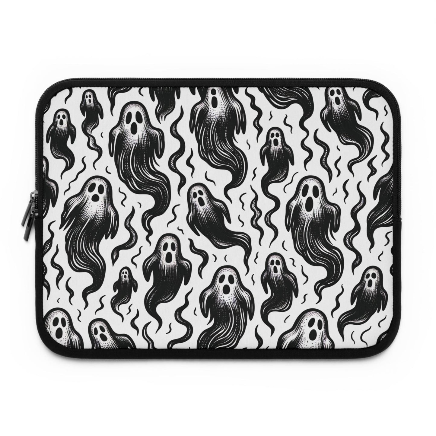 Spooky Goth Ghosts Laptop Sleeve, Haunted Gothic Computer Case, Halloween Macbook Cover, Creepy Skeleton Tablet Pouch, Witchy Tech