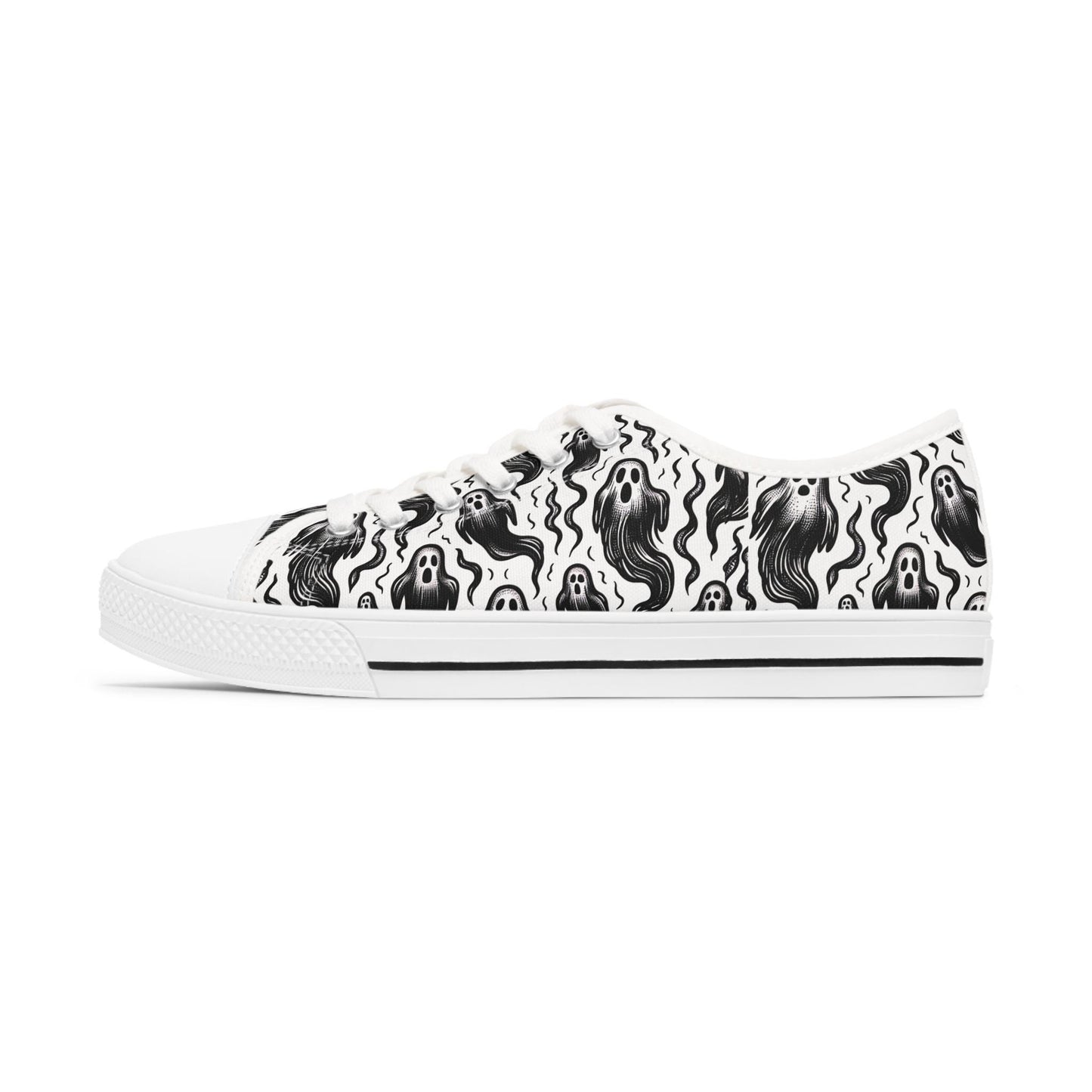 Ghost Shoes Women's Sneakers, Low Top Shoes, Halloween Sneaker, Spooky Footwear, Haunted Ghosts Shoes