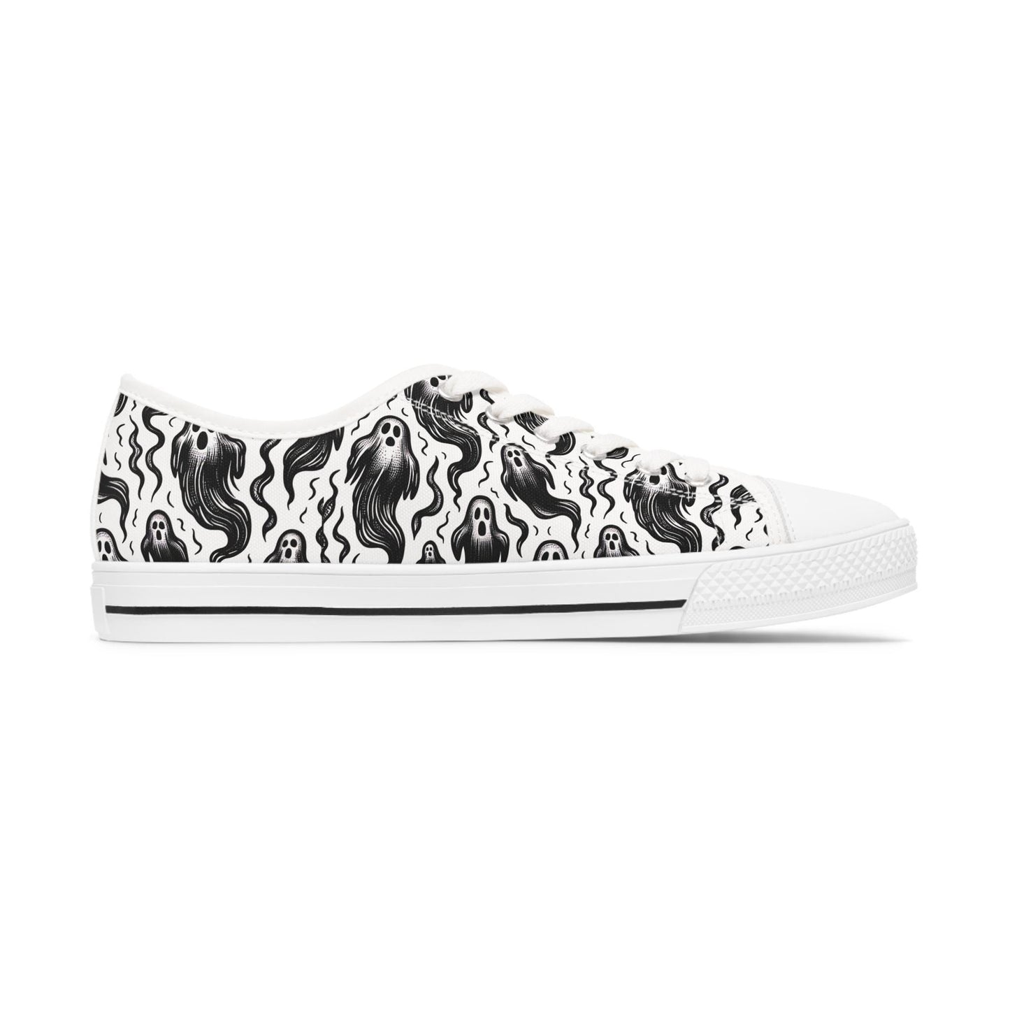 Ghost Shoes Women's Sneakers, Low Top Shoes, Halloween Sneaker, Spooky Footwear, Haunted Ghosts Shoes