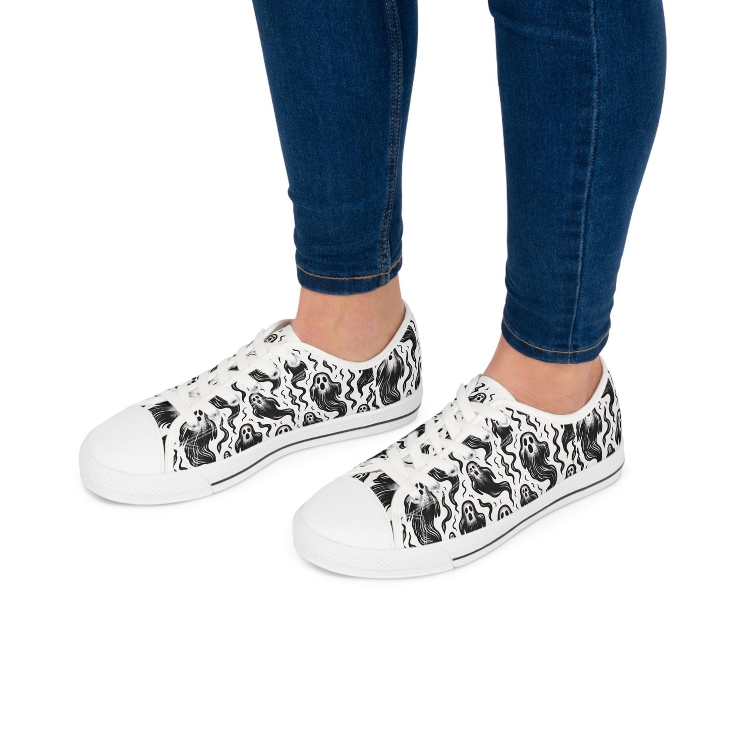 Ghost Shoes Women's Sneakers, Low Top Shoes, Halloween Sneaker, Spooky Footwear, Haunted Ghosts Shoes