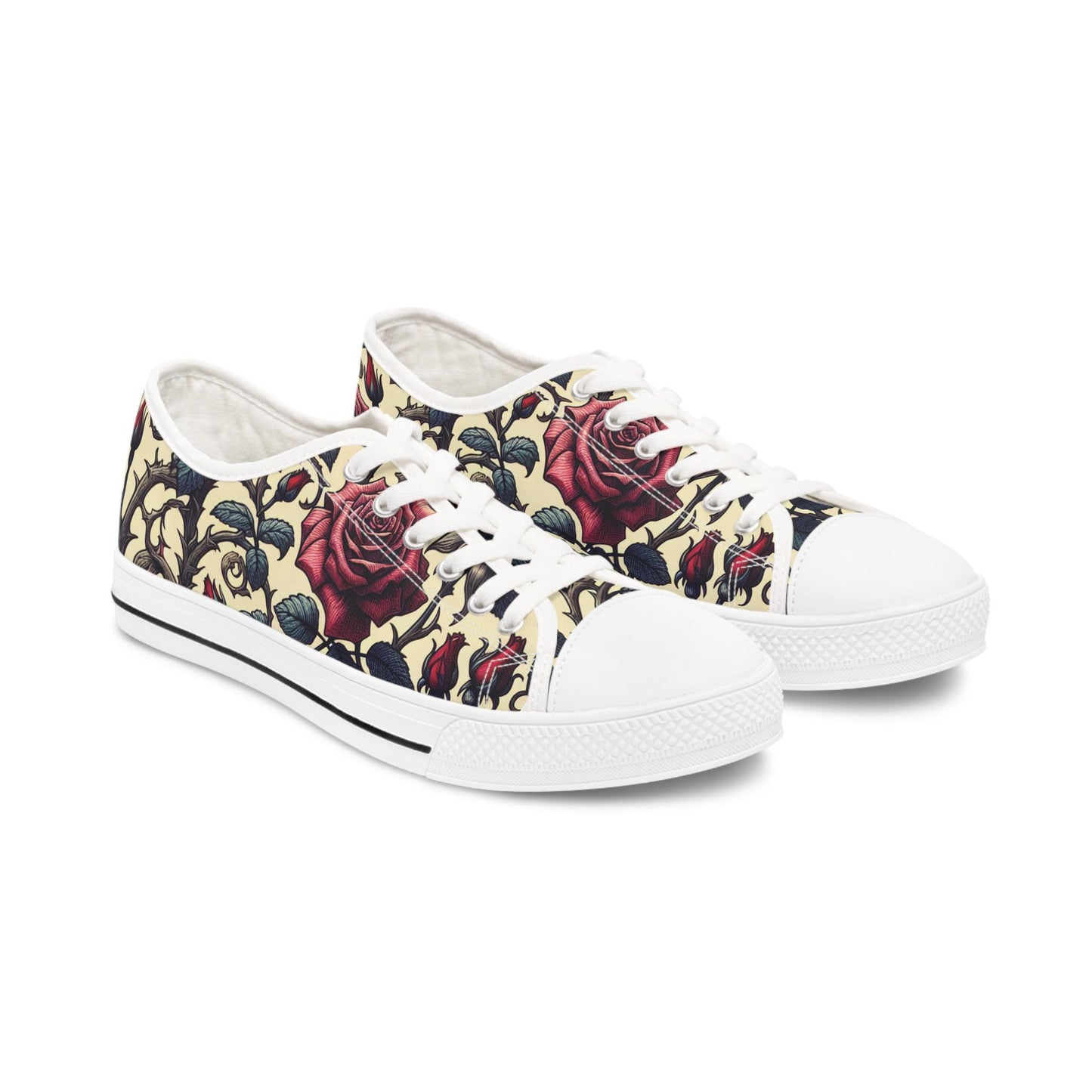 Romantic Roses Women's Sneakers, Floral Low Top Shoes, Flower Print Tennis Shoes, Valentine's Day Gift, Cute Girly Footwear