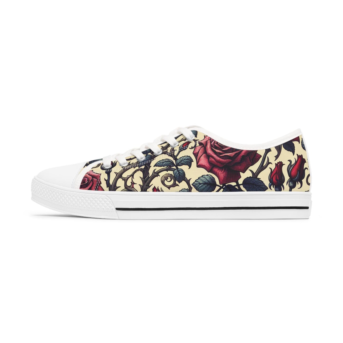Romantic Roses Women's Sneakers, Floral Low Top Shoes, Flower Print Tennis Shoes, Valentine's Day Gift, Cute Girly Footwear