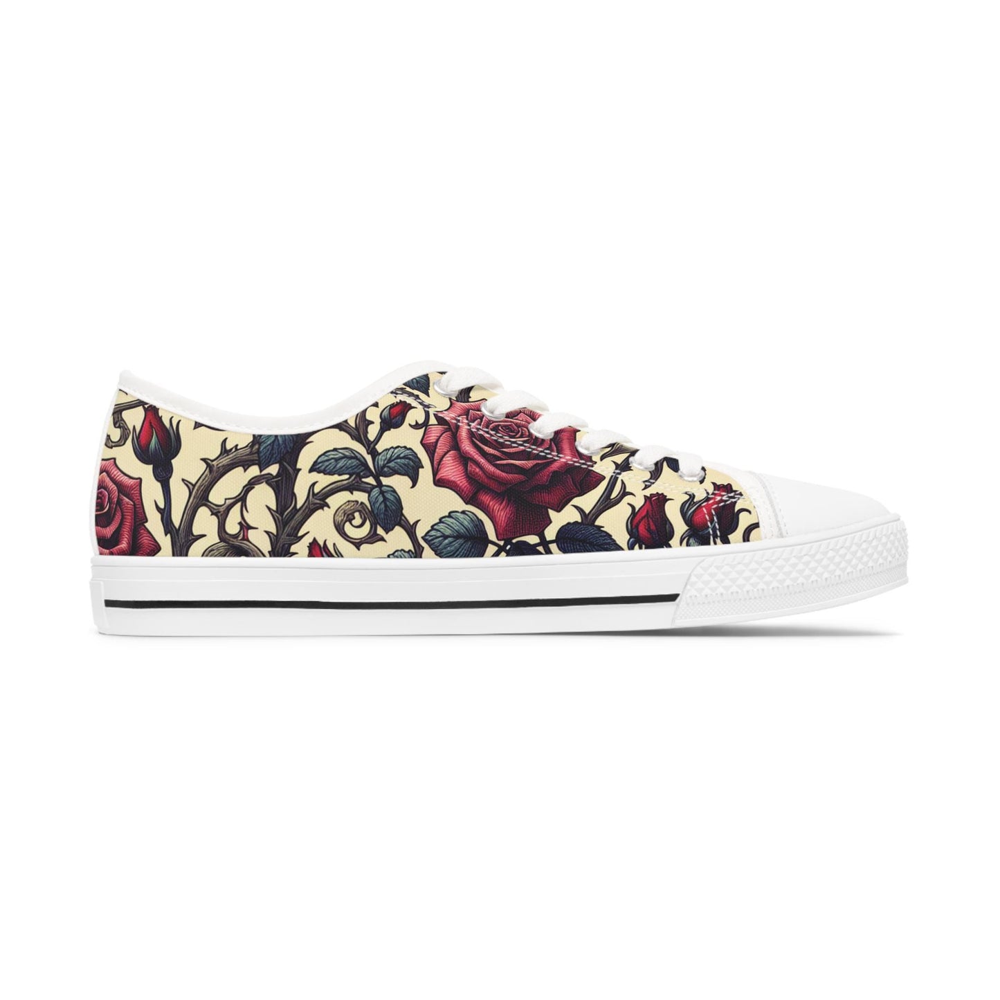 Romantic Roses Women's Sneakers, Floral Low Top Shoes, Flower Print Tennis Shoes, Valentine's Day Gift, Cute Girly Footwear