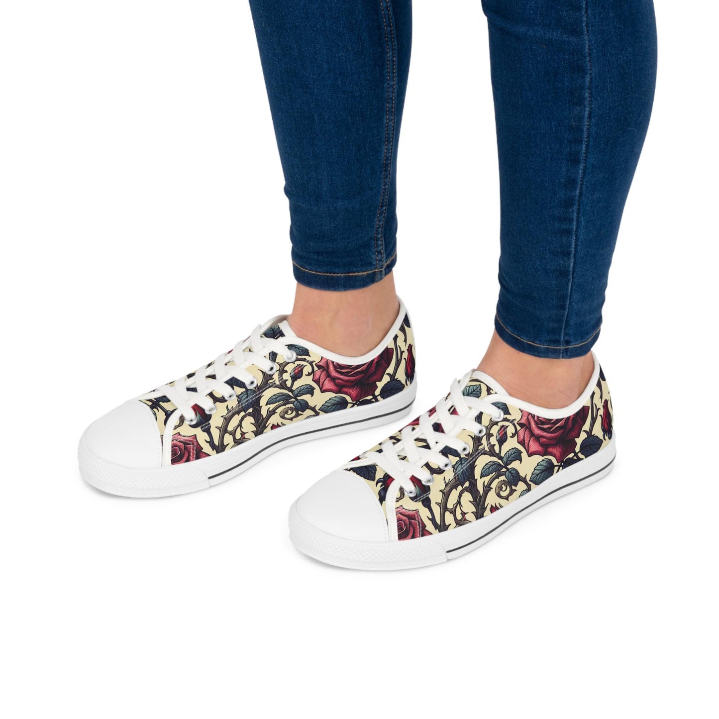 Romantic Roses Women's Sneakers, Floral Low Top Shoes, Flower Print Tennis Shoes, Valentine's Day Gift, Cute Girly Footwear