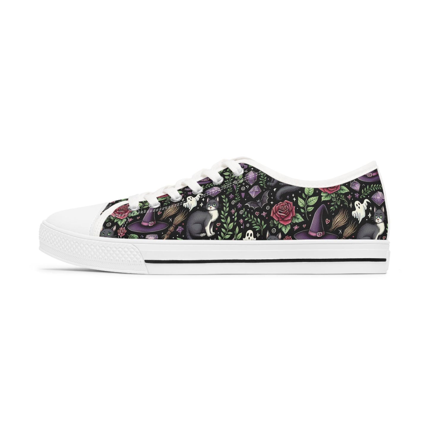 Witchy Halloween Sneakers, Black Low Top Shoes, Halloween Costume, Women's Shoes, Halloween Footwear