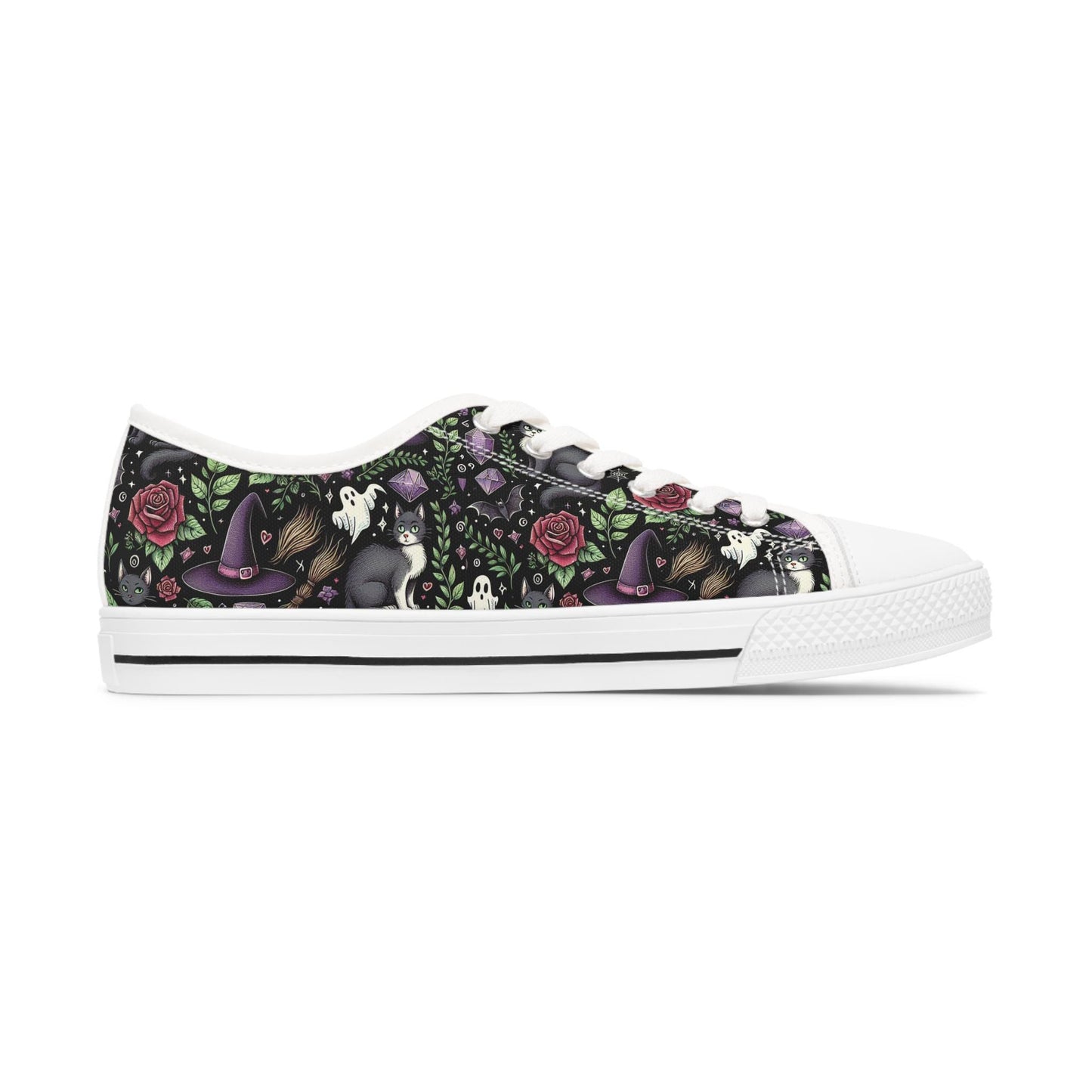 Witchy Halloween Sneakers, Black Low Top Shoes, Halloween Costume, Women's Shoes, Halloween Footwear